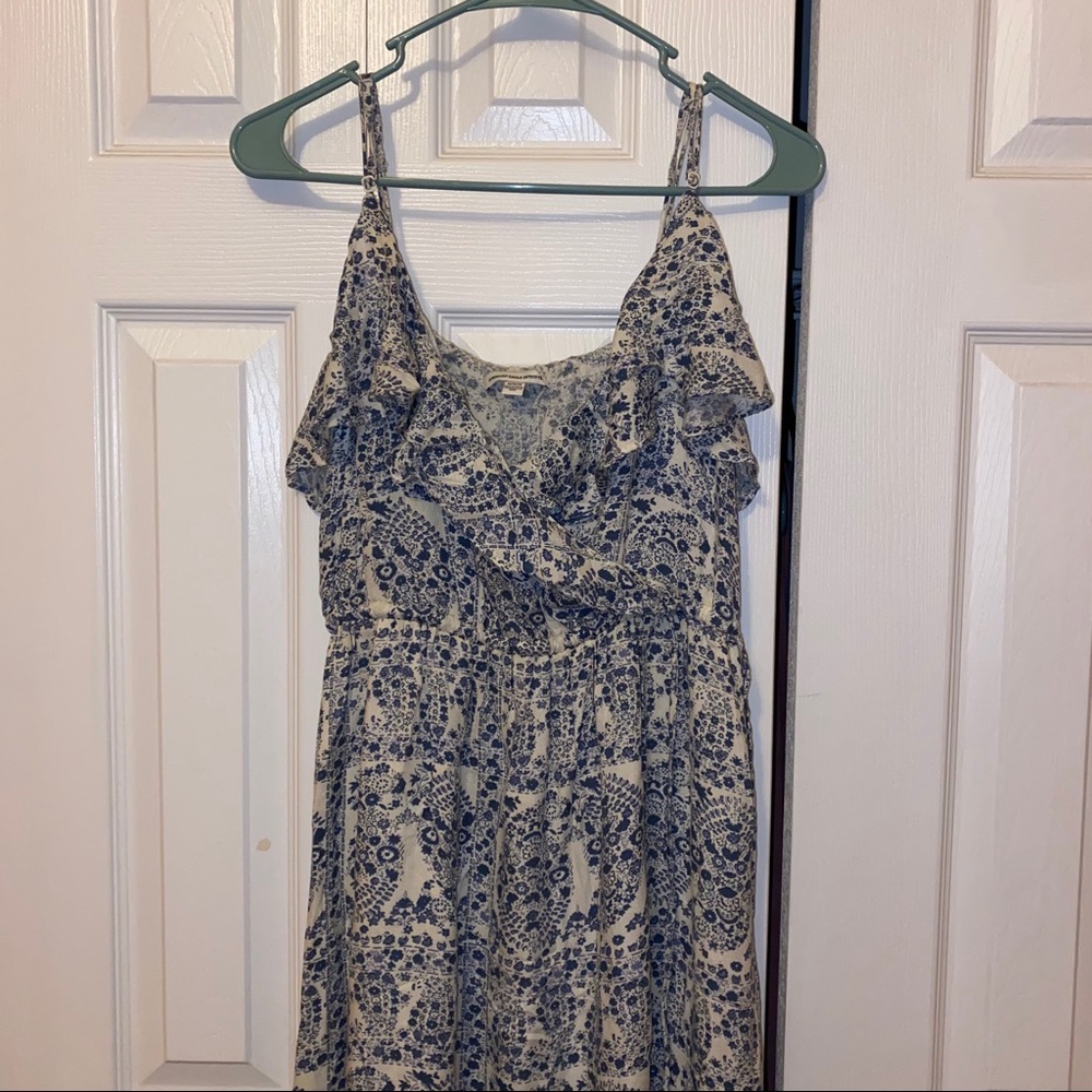 Navy and white floral maxi dress with slit